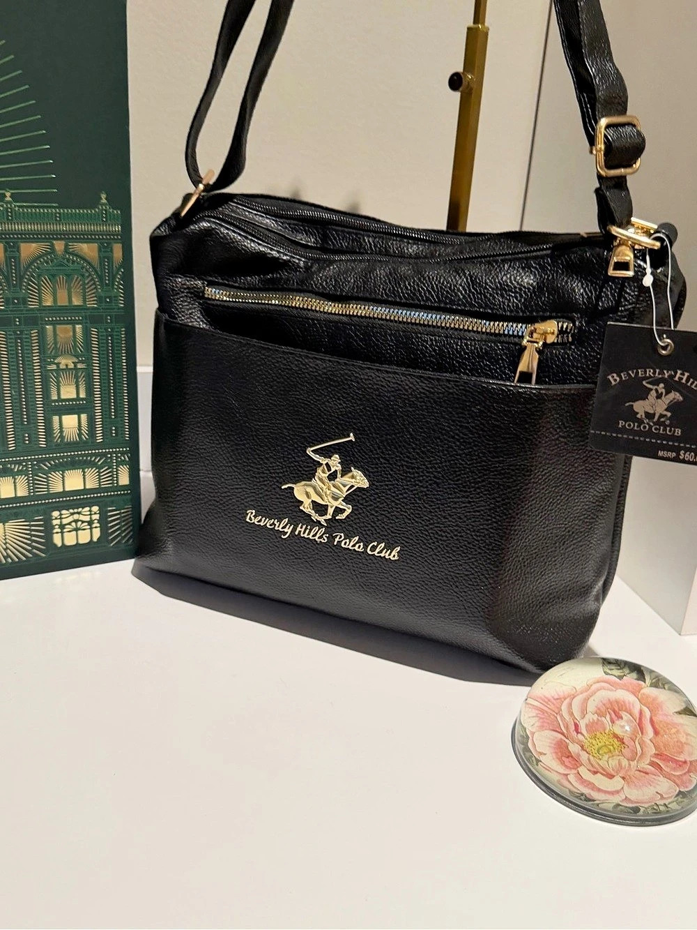 Beverly Hills Polo Club sleek Black and Gold Crossbody Bag NWT GORGE! - Picture 3 of 12